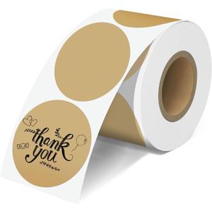 2'' Brown Thermal Labels - 600pcs Round Thermal Printer Labels, Waterproof Thermal Printer Stickers for Logo Design, Name/Price Tag, Thanks Card, Address, QR Code, 600 Labels/Roll (Brown)
