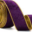 Purple Wide Velvet Ribbon Wired for Christmas Tree, Garland, Wreath, 1.5 Inch 10 Yards