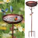 Metal Bird Bath for Outside with 2 Bird Decor, Hummingbird on Pole & Sparrow on Bowl, 38.5 Inch Height Garden Birdbath, 12 Inch Antique Bronze Freestanding Birdfeeder Bath for Yard Patio