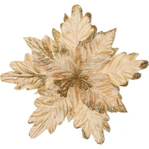 10pcs Glitter Decorated Large Poinsettias Decorative Christmas Flower Stems for Christmas Tree Wreaths Wedding Decor, Gold (10pcs 9.4")