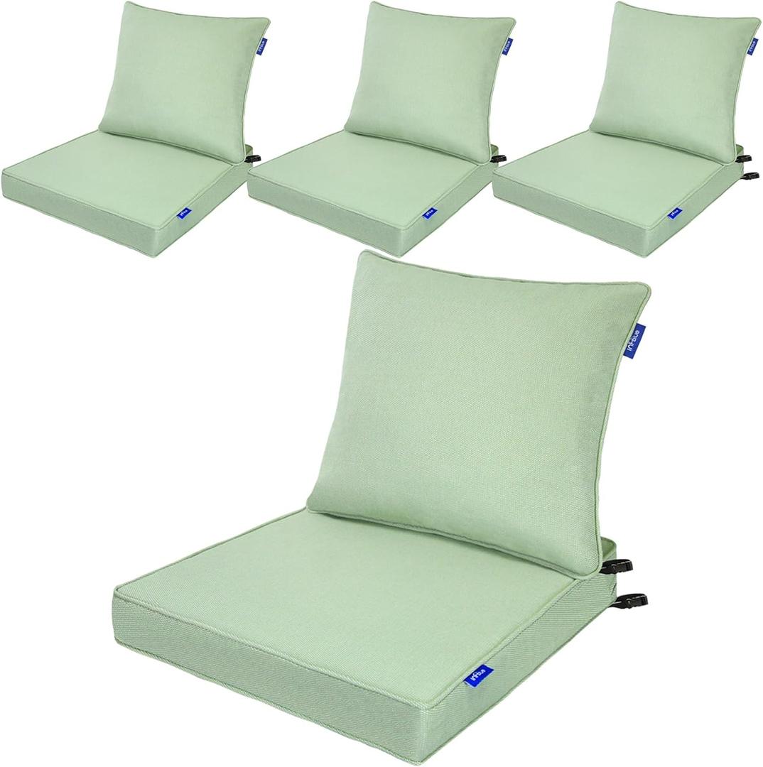 Deep Seat Cushions, Outdoor Cushions, Patio Furniture Cushions, Deep Seat & Back Cushion Patio Cushions for Backyard Couch Sofa Fade Resistant (22x24x4 inches 4 Sets, Light Green)