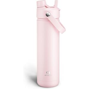 ENCOOL Insulated Water Bottle with Straw Stainless Steel Water Bottle, Leak-Proof, BPA-Free, Double Wall Vacuum Keeps Cold for 24 Hours for Sports, Travel, School (26 oz, Cotton Candy)