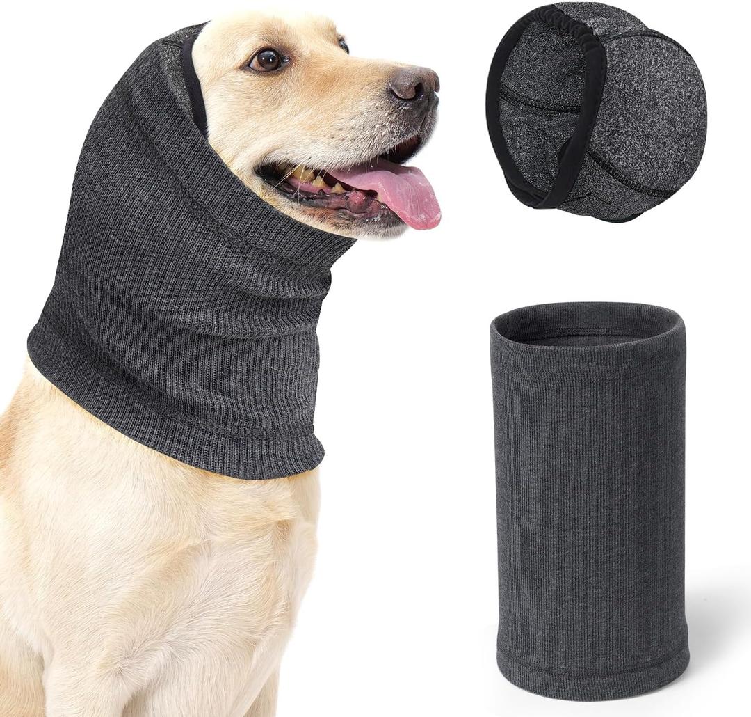 SlowTon Quiet Ears Dog Hoodie - 2 Pcs Ear Wrap Dog Ear Muffs Noise Protection, Anxiety Relief Dogs Hat Calming Hood Head Cover, Pet Headband Dogs Ear Protector for Grooming, Force Drying (Grey,L)