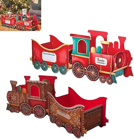Christmas Train Set, Festive Christmas Tree Train-Deliver Holiday Cheer in Style.Whimsical Santa Gift Box Holder for Candy & Ornaments, Perfect Holiday Decor for Family Celebration