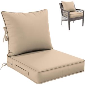 Premium Outdoor Seat Cushion Chair Cushions for Patio Furniture 22 L X 24 W X 5 H Waterproof & Fade Resistant Deep Seat and Backrest Cushion Set with Removable Covers for Chair, Sofa, Cream