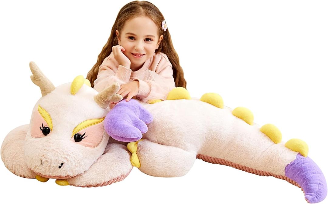 IKASA Giant Dragon Stuffed Animal Plush Toy, Large Dinosaur Big Jumbo Soft Toys, Huge Size Cute Plushy Fluffy Fat Oversized Plushie, Gifts for Kids Girls Boys Girlfriend (White, 30 Inches)