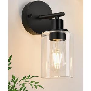 Zarbitta Wall Sconce for Bathroom,Black Modern Vanity Light with Clear Glass Shade,Bathroom Wall Lamp for Mirror Kitchen Living Room Hallway Cabinet Porch
