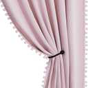 StangH Blackout Pink Curtains for Bedroom 84 inches Long, Thermal Insulated Pompom Curtains for Baby Girls/Nursery Room, Energy Efficient Panels for Living Room, W52 x L84, 2 Panels