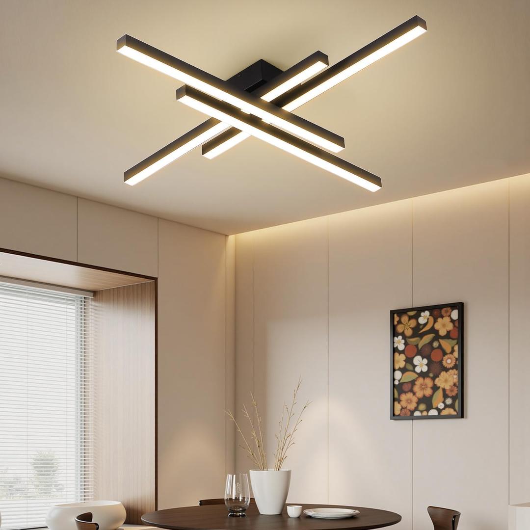 Modern LED Ceiling Lights 43.3" Black Flush Mount Ceiling Light Fixture Sputnik Dimmable Ceiling Lights with Remote Control for Bedroom Living Room Kitchen Room(4 Lights)
