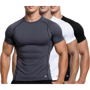 MagnaMan Men's Compression Shirts 3 - Pack: Moisture - Wicking Athletic Baselayer Tops (XXL)