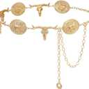 WHIPPY Western Metal Concho Belt for Women Vintage Cowgirl Boho Turquoise Chain Belts for Dresses Jeans (Fit Waist Size Below 52")