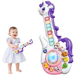 Marstone Toys for 1 Year Old Girl Birthday Gifts: Baby Musical Unicorn Toys 12-18 Months, Educational Cartoon Guitar for Toddlers 1-2, Infant Interactive Learning Present for 1st First Christmas, Xmas