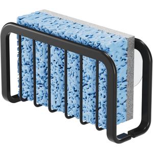 Sponge Holder for Kitchen Sink Suction, Goodbuy Anti-Rust Kitchen Sink Sponge Holder with Suction Cups and Strong Adhesive, Aluminum Sink Caddy for Sponges, Scrubbers, Kitchen 5.9" x 2" x 3.3" Black