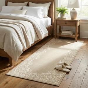Garvee Runner Rug for Girls Room, Washable 2x6 Rug Runners for Hallways Non Slip Kitchen Floor Mats Soft Low-Pile French Retro Floral Accent Indoor Carpet for Bedroom Nursery Dorm Decor, Camel