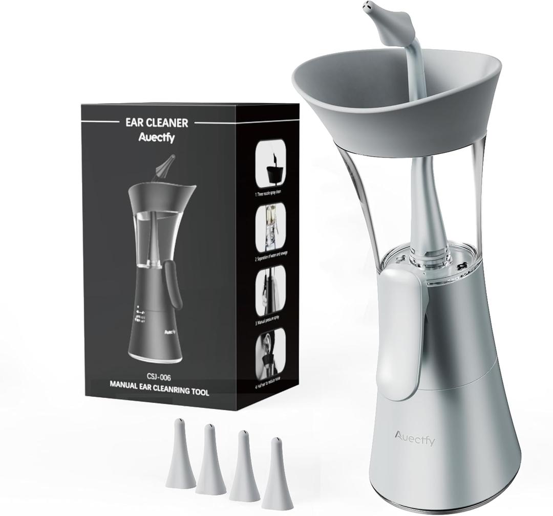 Manual Ear Wax Removal Kit - One-Hand Control Ear Cleaner Tool, Easy to Use Ear Irrigation Flushing System with Soft Silicone Tip for Effective & Safe to Clean Ear Built Up Wax Home Use(Gray)