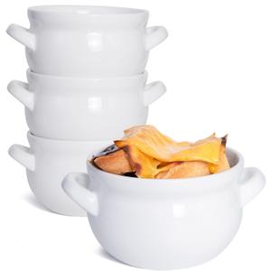 Vumdua Soup Bowls with Handles, 16 Oz Ceramic French Onion Soup Bowls - Stackable Oven Safe Bowls Serving Soup Crocks for Soup, Cereal, Chilli, Pot Pies, Set of 4, White