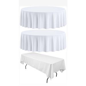 3 Pack White Tablecloths - Stain Resistant and Washable Table Clothes, Polyester Fabric Table Covers for Wedding, Party, Banquet, Formal Events, 2 Round and 1 Rectangle Tablecloths