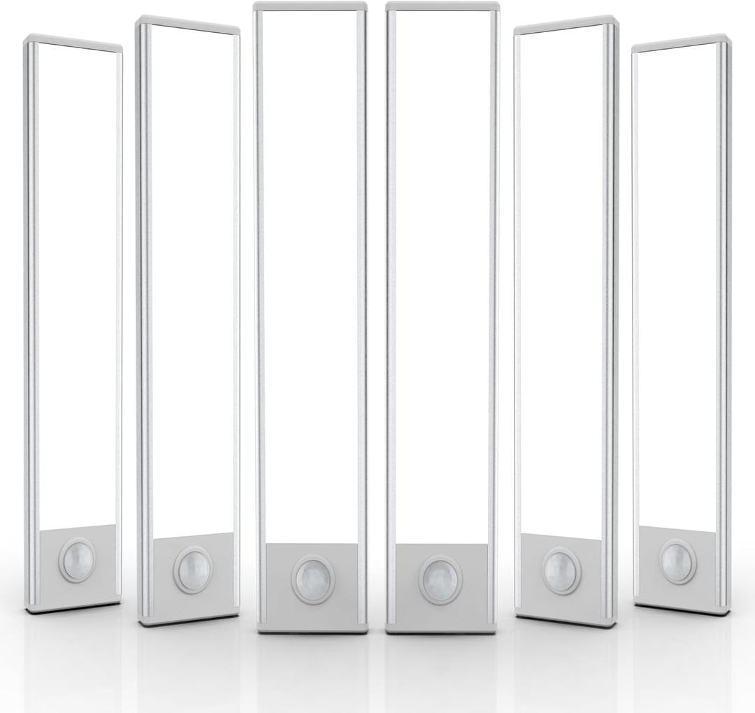 6 Pack Under Cabinet Lighting Wireless, 40 LED Rechargeable Battery Motion Sensor Light Indoor, Stick On Magnetic Closet Lights, Under Counter Lights for Kitchen, Stairs, White 10 in