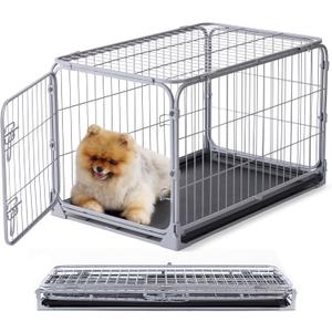 ZOMISIA Collapsible Dog Crate for Small Dogs - 30 inch Escape Proof Metal Dog Kennel with Double Door, Easy Assembly Foldable Dog Cage with Removable Tray, Indoor Outdoor Use, Silver Gray