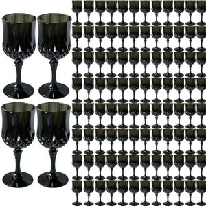 XUWAIDSGN 7oz Plastic Vintage Wine Glasses Drinking Glasses Unbreakable Wedding Glassware Crystal Water Goblets Reusable Drinkware Vintage Champagne Flutes (24, Black)