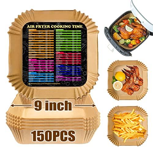Air Fryer Liners Square for COSORI Air Fryer 6Qt and Ninja AF141, 150Pcs 9 Inch Large Air Fryer Paper Liners for 5-8QT Basket, Non-stick Parchment Paper Pads Oil Resistant