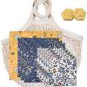 BYTTME Reusable Beeswax Wrap - 9 Pack Beeswax Wraps for Food, Eco-Friendly Beeswax Food Wraps, with Mesh Grocery Bag & 2 Beeswax Bars, Reusable Food Storage Wrap Set, Sustainable Gifts