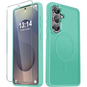 YENAPOON for Samsung Galaxy S26 Case, Matte Magnetic Phone Cover [with 1 Screen Protector] [Support for MagSafe] [Shockproof Military Grade Protection] Translucent Frosted Back, Teal
