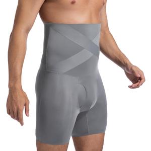 Mens Shapewear Tummy Control Boxer Briefs Compression Shorts Slimming Body Shaper, High-waisted, Long-Legs (Gray, L)