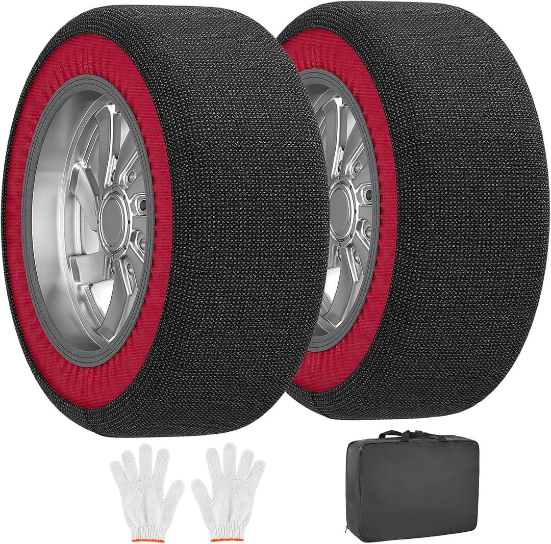 Automotive Snow Socks - Great Alternative to Tire Chains, Thickened Polyester Fiber for Maximum Traction & Grip, Fits Car, SUV, Pickup and Truck (Set of 2) - XXLarge