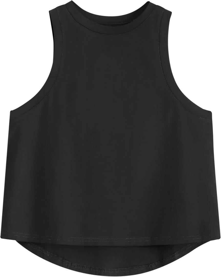 Remidoo Women's Casual Sleeveless Color Block Cropped Top Crewneck Tank Top Shirts (Black, S)
