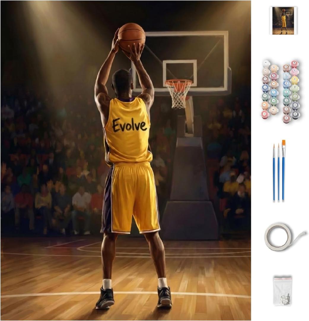 Paint by Numbers for Adults - Sports Series with DIY Name Feature - Realistic Athlete Action Back View - Football, Baseball, Basketball & Hockey Player - Unique Gift for Men - 16"x20" (Basketball)
