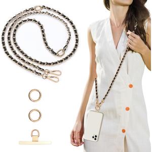 Aganmi Clip and Go Phone Strap Chain Crossbody Trendy Hands-Free Cross Body Cell Phone Lanyard for Women, Fashion Accessories Neck Chain for iPhone and Smartphone, Black Gold