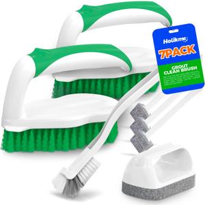 Holikme Pack of 7 Deep Cleaning Brush Set, Scrub Pads with Scraper Tip for Pool Walls, Bathroom, Grout, Floor, Tub, Shower and Kitchen Surface (Green)
