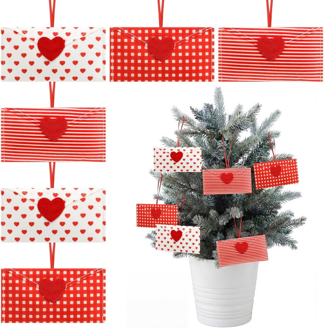 AceOrbit 6 Pcs Valentine Envelope Ornaments Felt Fabric Heart Envelope Tiered Tray Decor Red Pink Farmhouse Valentine Envelopes Decorations for Anniversary Wedding Party DIY Crafts, 4.92 x 2.36 inch