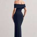 LAGSHIAN Women's Elegant Bodycon Off Shoulder Ruched Split Hem Long Formal Basic Evening Dress (Black, XL)