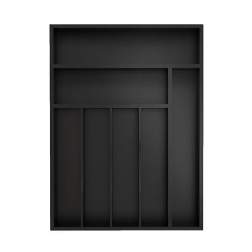 BEKVEM Bamboo Silverware Organizer, Kitchen Drawer Organizer, Utensil Holder, Cutlery Tray & Spoon Flatware Storage with Grooved Drawer Dividers (Black, 12.5''W x 16.5''D)