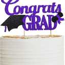 Congrats Grad Cake Topper, Class of 2025 Themed Graduation Party Decorations for University College High School Celebration Party Supplies (Purple)