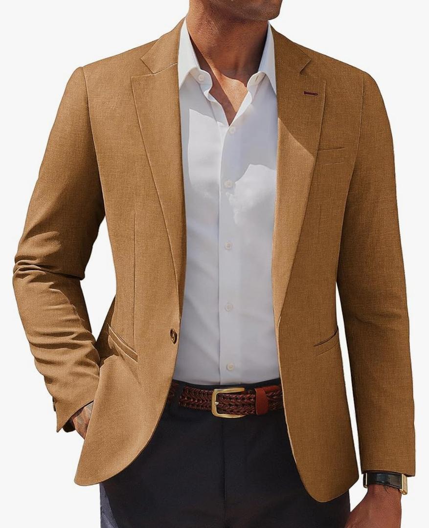 PJ PAUL JONES Men's Casual Blazer One Button Lightweight Sport Coats Solid Notched Lapel Suit Jackets Size S