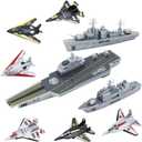 deAO Aircraft Carrier Toy Military Naval Ship Play Set with Small Scale Planes Toy, Supply Ship,Great Battleship Toys Army Men Toys for Boys Girls Kids