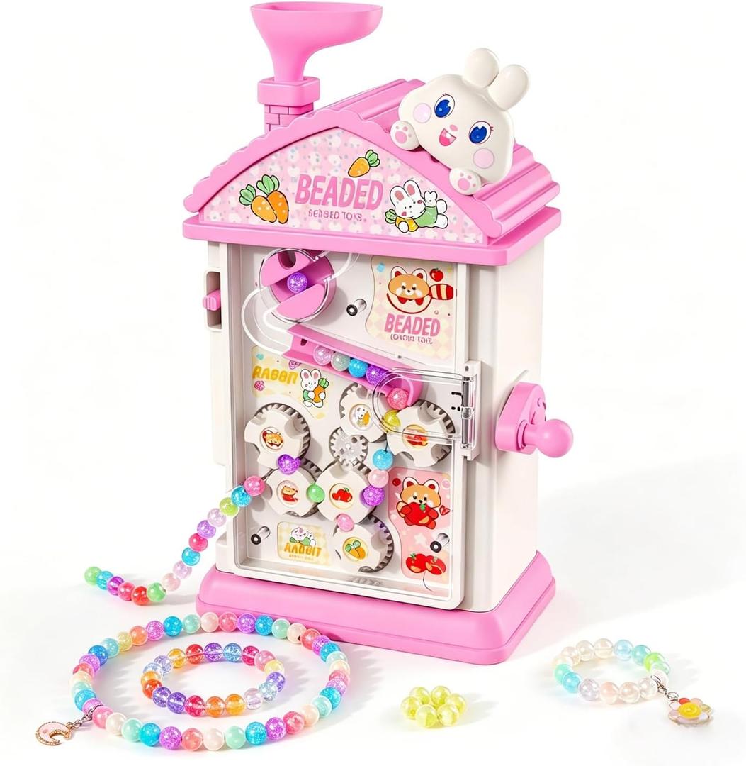 MAGTHIC 2-in-1 Beads Bracelet Maker Machine & Hand-Crank Bunny Toys, Charm Jewelry Bracelet Making Kit 430+ Quick Easy 5min with Organize, DIY Friendship Bracelets for Girls 6-12 Birthday Xmas Gift