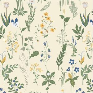 Floral Peel and Stick Wallpaper Light Beige 17.7 x 197 Inches Boho in Removable Wallpaper for Bedroom Bathroom Easy Peel Off Contact Paper Renter Friendly Wall Paper