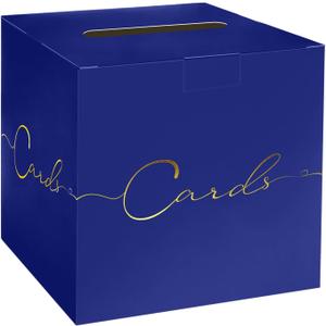 HEIPINIUYE Large Card Box for Party 9.8" x 9.8" Navy Blue Card Box with Gold Foil Design Envelope Box Gift Card Holder Box for Wedding Birthday Baby Shower Retirement Graduation Party Raffle Box
