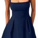 YMDUCH Women's Sexy Sleeveless Square Neck Adjustable Straps Bow Tie A-line Mini Party Club Dress, Medium