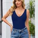 Avidlove Women's Sexy Plunge Deep V Neck Bodysuit Double Lined Sleeveless Thong Body Suit Leotard for Going Out Tank (Blue, L)