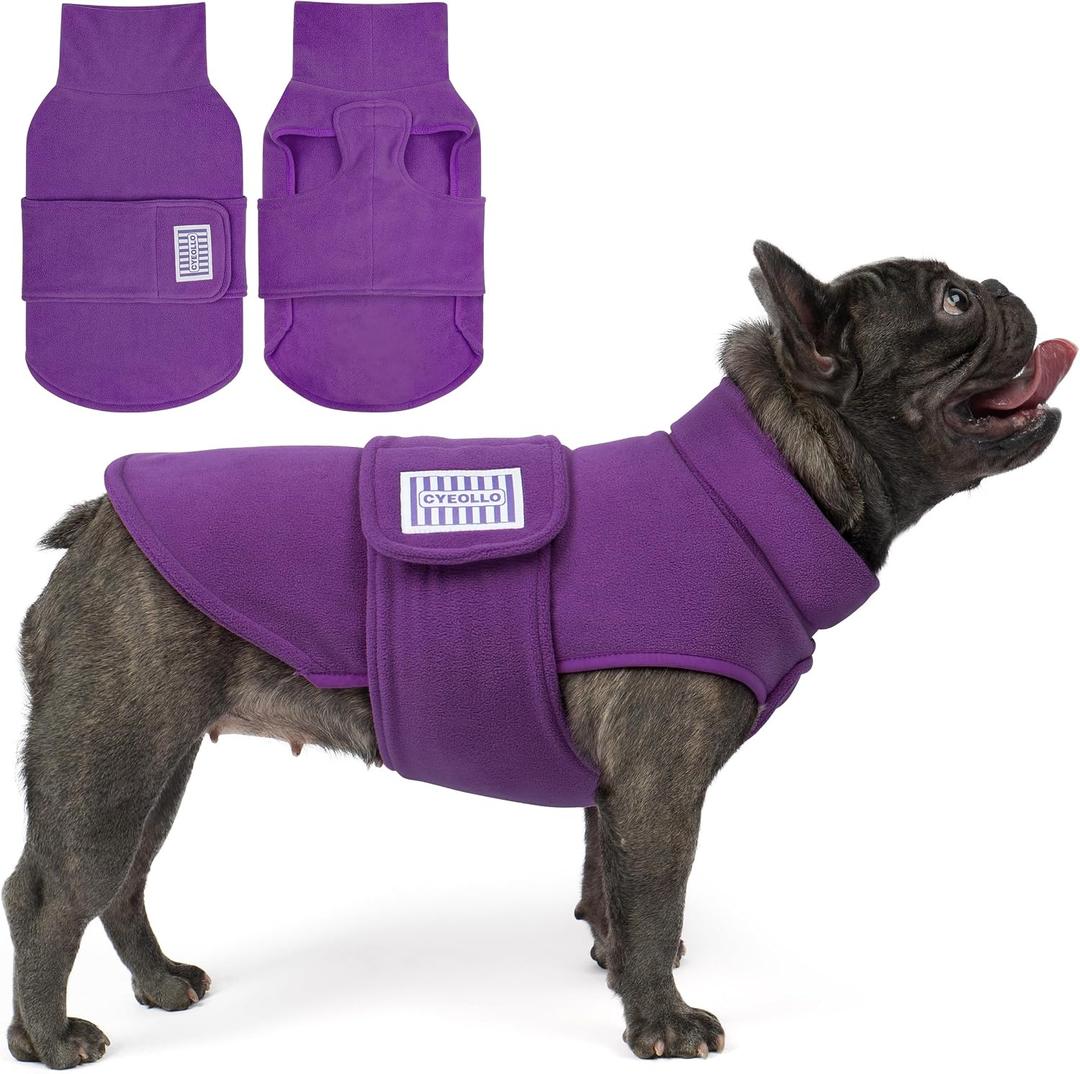 2 x cyeollo Dog Fleece Sweater Turtleneck Coat with Adjustable Strap, Purple S