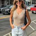 ZESICA Womens Sleeveless Tank Tops 2026 V Neck Ribbed Knit Shirts Summer Casual Cute Y2K Sweater Vest (S)