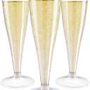 JOLLY CHEF 36 Count Plastic Champagne Flutes 4.5 oz Gold Rim Clear Disposable Toasting Glasses