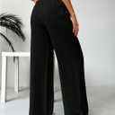 WDIRARA Women's Drawstring Waist Wide Leg Pants Casual Tie Front Pants (Black, S)