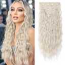 Hair Extensions, REECHO Blonde Clip in Hair Extensions 24" Thick Long Loose Waves hair extensions HE002 Invisible Lace Weft Natural Soft Hairpieces for Women  Platinum Blonde (24 Inch-220 Gram(Pack of 5))