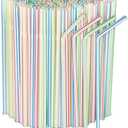 [500 Pack] Striped Flexible Plastic Drinking Straws Disposable Straw 8'' inches Tall Assorted Colors